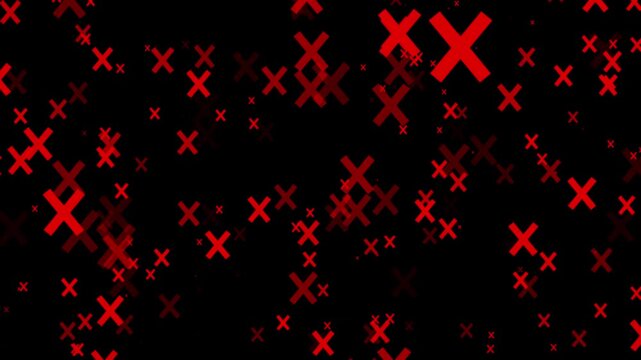 Loop Animation of Raining Crossmarks and Red X Cross Signs on blackground