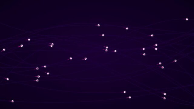 Quantum supercomputer link fiber optic data stream flying in purple network