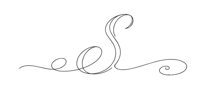 Continuous line drawing letter S flowing in one smooth unbroken stroke. One line drawing S minimal abstract modern logo icon design.