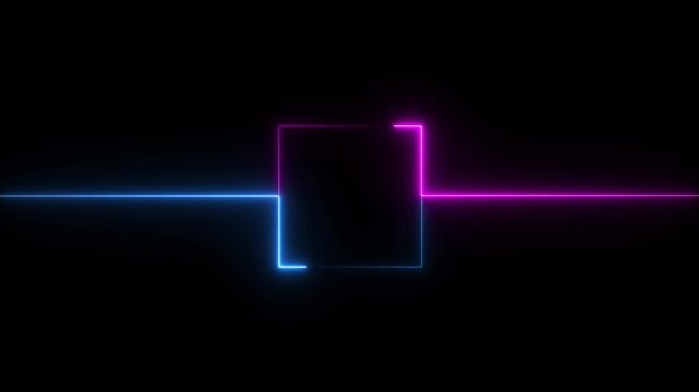 Neon Square Wave Signal in Blue and Magenta Light Design with Glowing Electronic Pulse Path on Dark Technology Background
