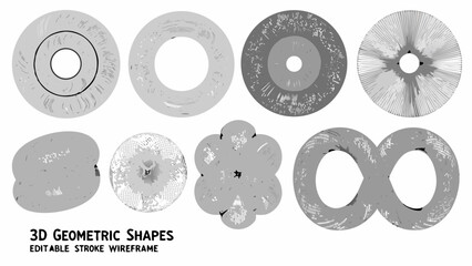 Collection Of 3d Geometric Shapes With Wireframe Renderings On A White Background forms polyhedron model vector rendering © Riya
