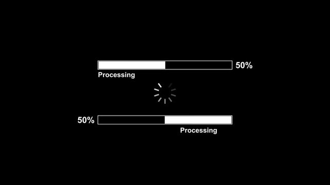 Digital progress bar animation with percentage indicator and buffer icon