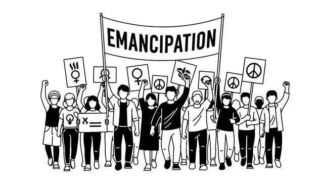 Emancipation protest march crowd illustration with activism