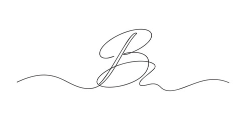 Continuous line drawing of letter B initial in elegant minimalist style for logo and monogram design. One line drawing for branding identity, typography concept, and modern symbol use. © bakul garis