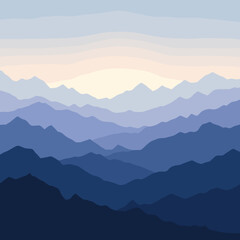 Fototapeta premium Blue Mountain Range Silhouette at Sunrise Illustration