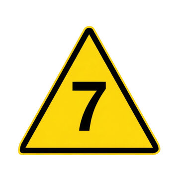 Yellow triangle hazard warning sign with number seven