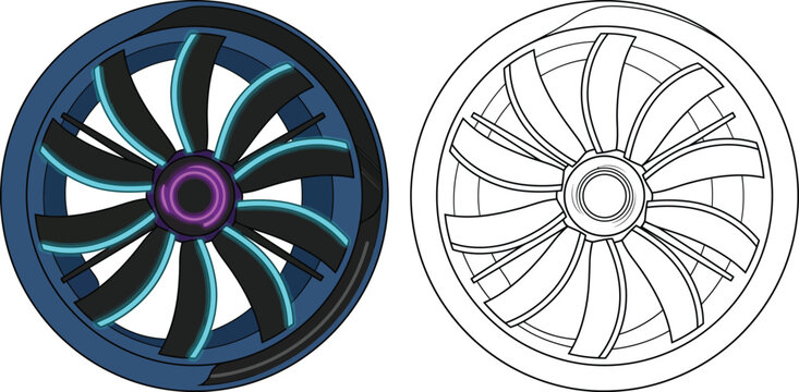 Futuristic fan turbine illustration mechanical engineering concept vector graphic for technology and industry projects