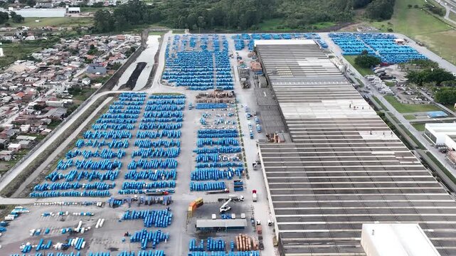 Industrial Data center in Santa Catarina, Brazil. Aerial view. Production of porcelain tiles and large format porcelain slabs.