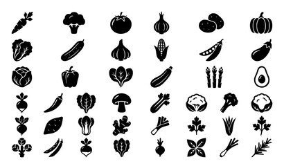 Fototapeta premium Professional Solid Vegetable Icon Bundle with Fresh Farm Produce and Healthy Food Vector Symbols