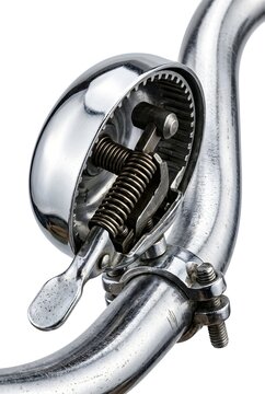 Intimate macro close-up of a vintage chrome bicycle bell,