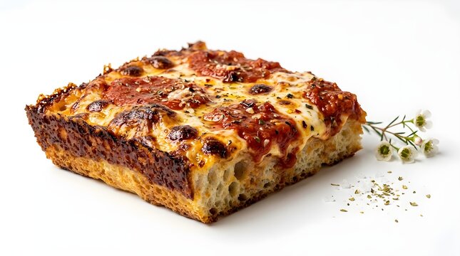 Detroit Style Pizza on White Background