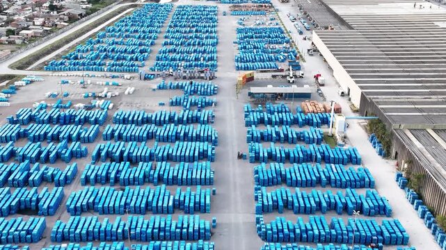 Industrial Data center in Santa Catarina, Brazil. Aerial view. Production of porcelain tiles and large format porcelain slabs.