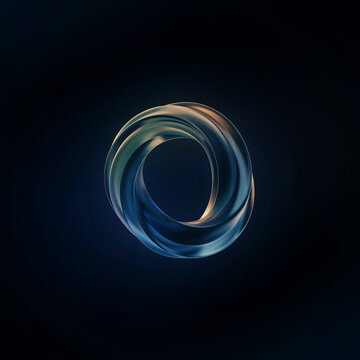 Twisted toroidal shape with iridescent reflections against a dark background a minimalist 3d rendering toroid twist coil