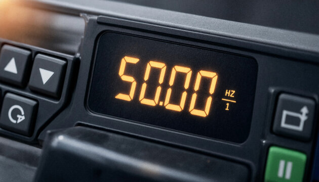 Closeup of a digital control panel display showing a frequency of 5000 hz