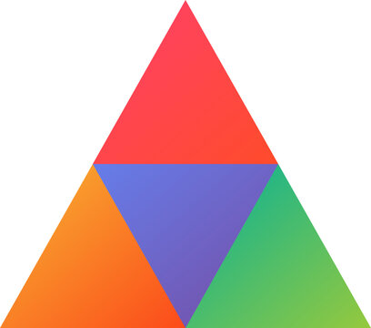 Vibrant geometric equilateral triangle featuring four colorful gradient segments isolated on a white background illustration