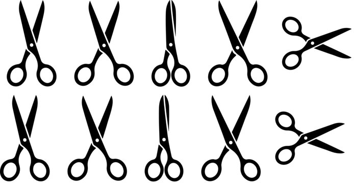 Collection of diverse black scissor silhouettes isolated on white background design