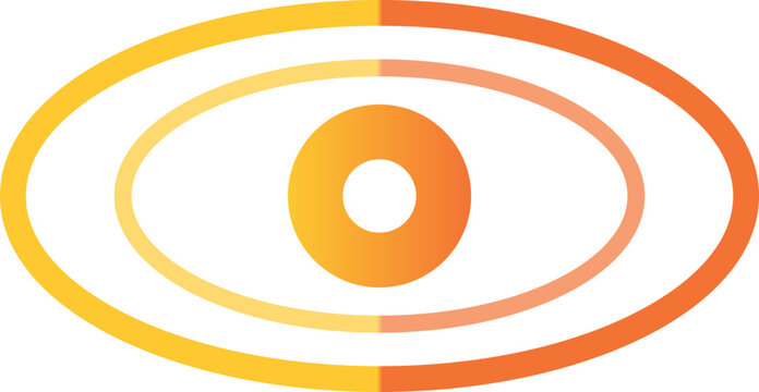 Abstract orange and yellow futuristic digital eye icon symbol with concentric radar rings tech illustration