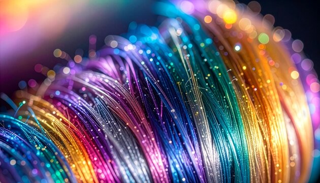 未来素材開発で虹色発光する一本の毛糸を超接写した写真