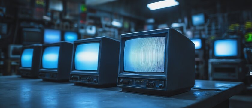 Vintage televisions in a retro electronics shop.