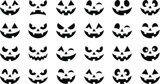 Halloween Pumpkin Carved Face Expression Silhouette Stencil Grid