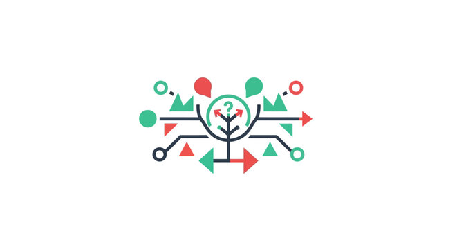 Decision Tree Icon with Arrows and Question Mark, Symbolizing Choices and Paths
