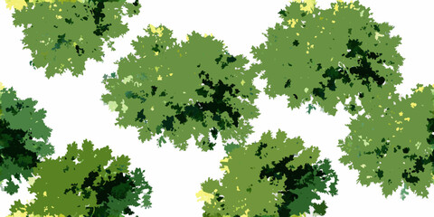 Watercolor green tree canopies a top down view of lush foliage against a white background © PabanBiswas