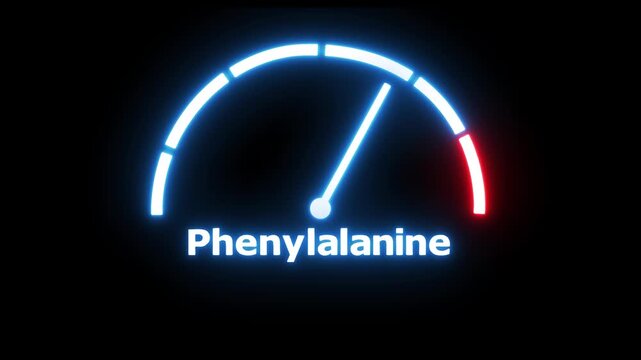 Abstract meter with scale reading high level of phenylalanine amino acid.4k video