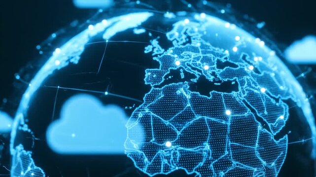 Glowing digital representation of Earth with interconnected network lines
