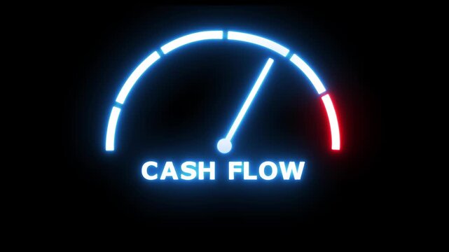 Animated cash flow meter showing movement from high level to low level, ideal for concepts related to financial decline, business loss,and revenue management.4k animation video.