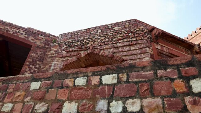 Ancient Red Sandstone Archway And Weathered Brickwork At Fatehpur Sikri Heritage Complex