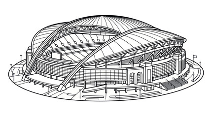 Modern Stadium Illustration, Architectural Drawing, Sports Venue Outline © Hantu