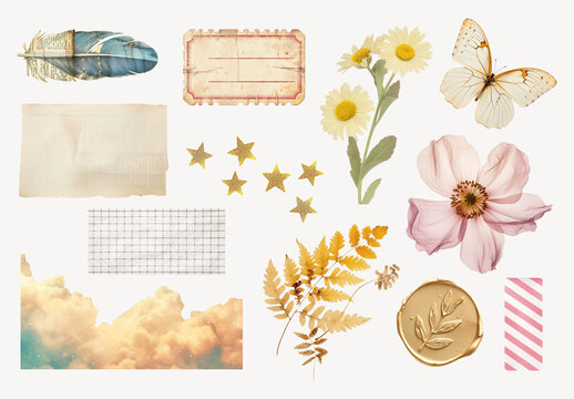Vintage Collage Elements Collection Design Set