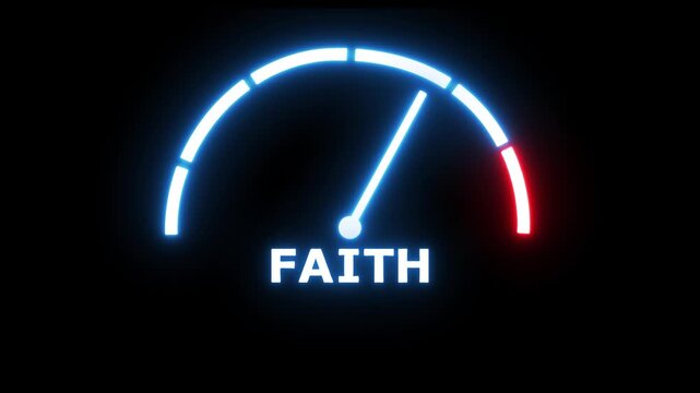 Religion concept. Scale meter with church building. Faith measuring.4k Animation video.