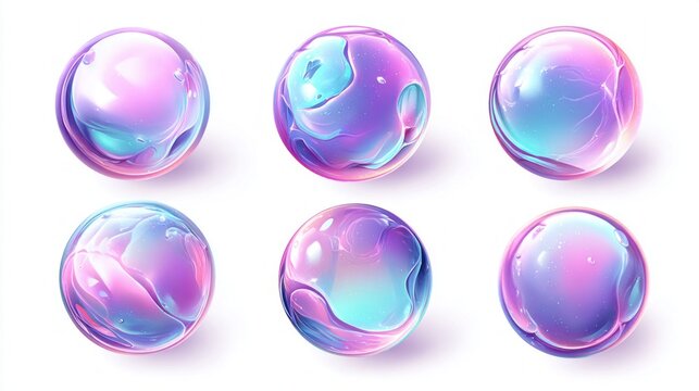 Iridescent orbs showcase vibrant color gradients and reflections