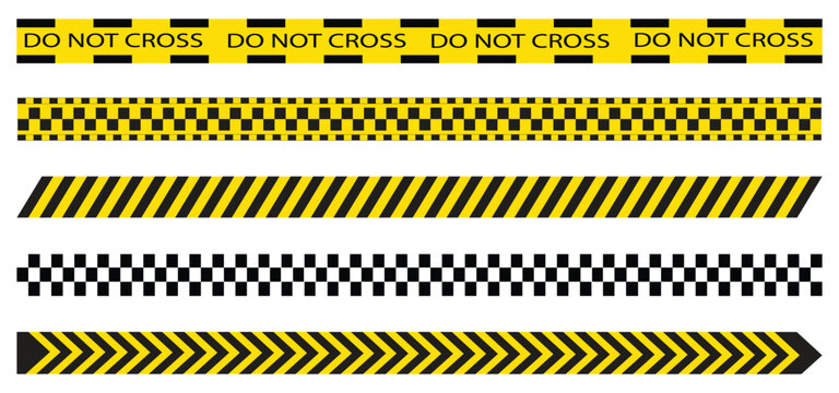 Yellow and Black Caution Tape Strips Set with Hazard Warning Borders Vector,