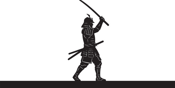Samurai warrior holding two swords silhouette