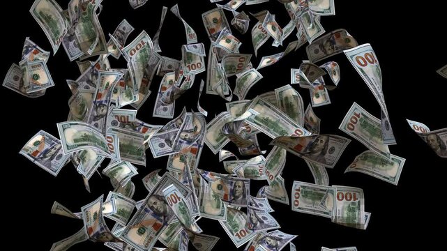 Dollar Bank Notes Flying in Air with Seamless Loop Animation. Cash Flow Animation with Floating Dollar Currency Notes.