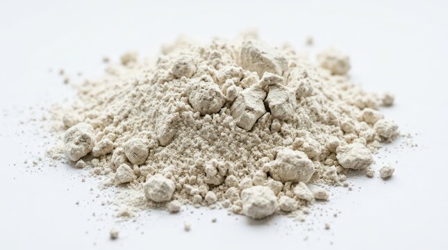 Heap of natural cosmetic clay powder isolated on white background