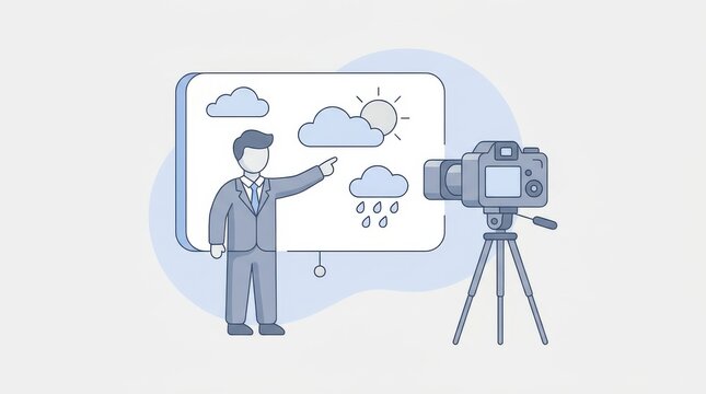 Weather forecaster presenting a weather report in front of a camera