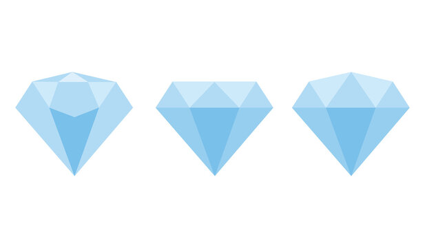 Set of Three Blue Diamond Flat Style Icons Vector Illustration