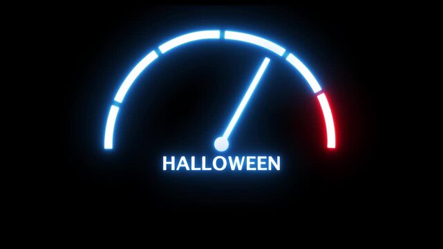 meter scale arrow. Witch silhouette on a broomstick. Halloween concept.4k motion video