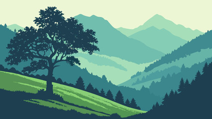 Fototapeta premium Theth Valley Alpine Gradient Illustration