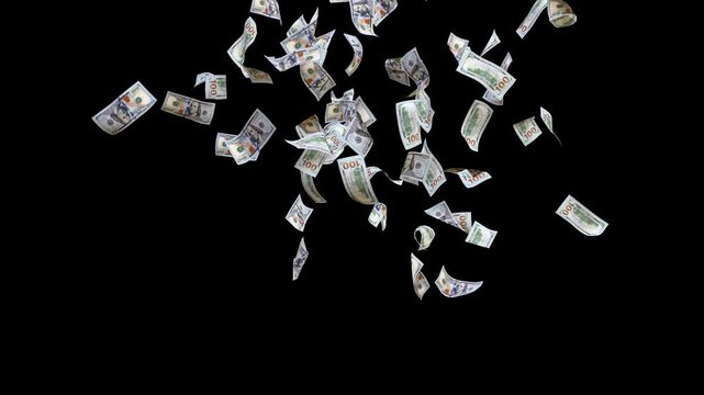 Dollar Bank Notes Flying in Air with Seamless Loop Animation. Cash Flow Animation with Floating Dollar Currency Notes.