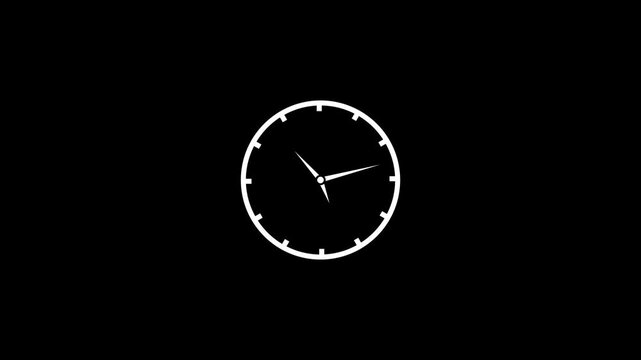 Clock icon animation with moving arrows in 12 hour loop on transparent background, stopwatch animation iconwith alpha channel, clock motion graphic 4k animation