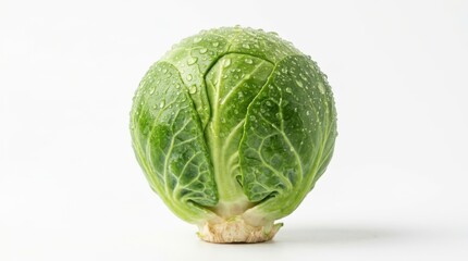Fototapeta premium Fresh brussels sprout with water droplets, isolated on white background
