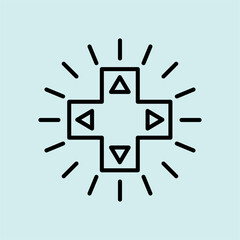 Classic directional pad D-pad controller line icon for retro video game navigation.  © srattha