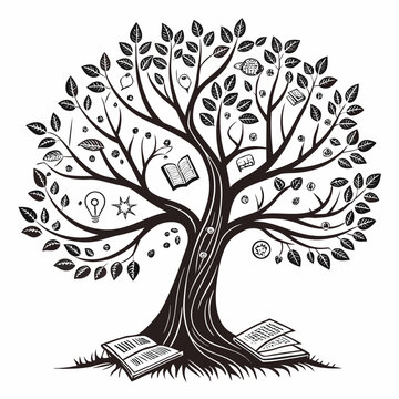 Artificial Intelligence Tree of Knowledge with Digital Books and Data Networks Vector