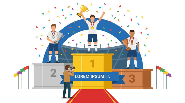 Award podium, winner trophy, sports victory, champion celebration, medal ceremony