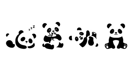 Flat design panda character bundle with cute sleeping eating and expressive poses for children illustration isolated vector set on white background © MdAbdus