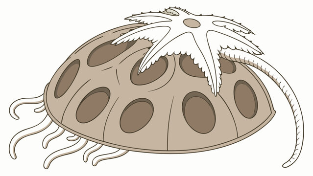 Illustration of a prehistoric sea creature with a domed shell and starshaped top